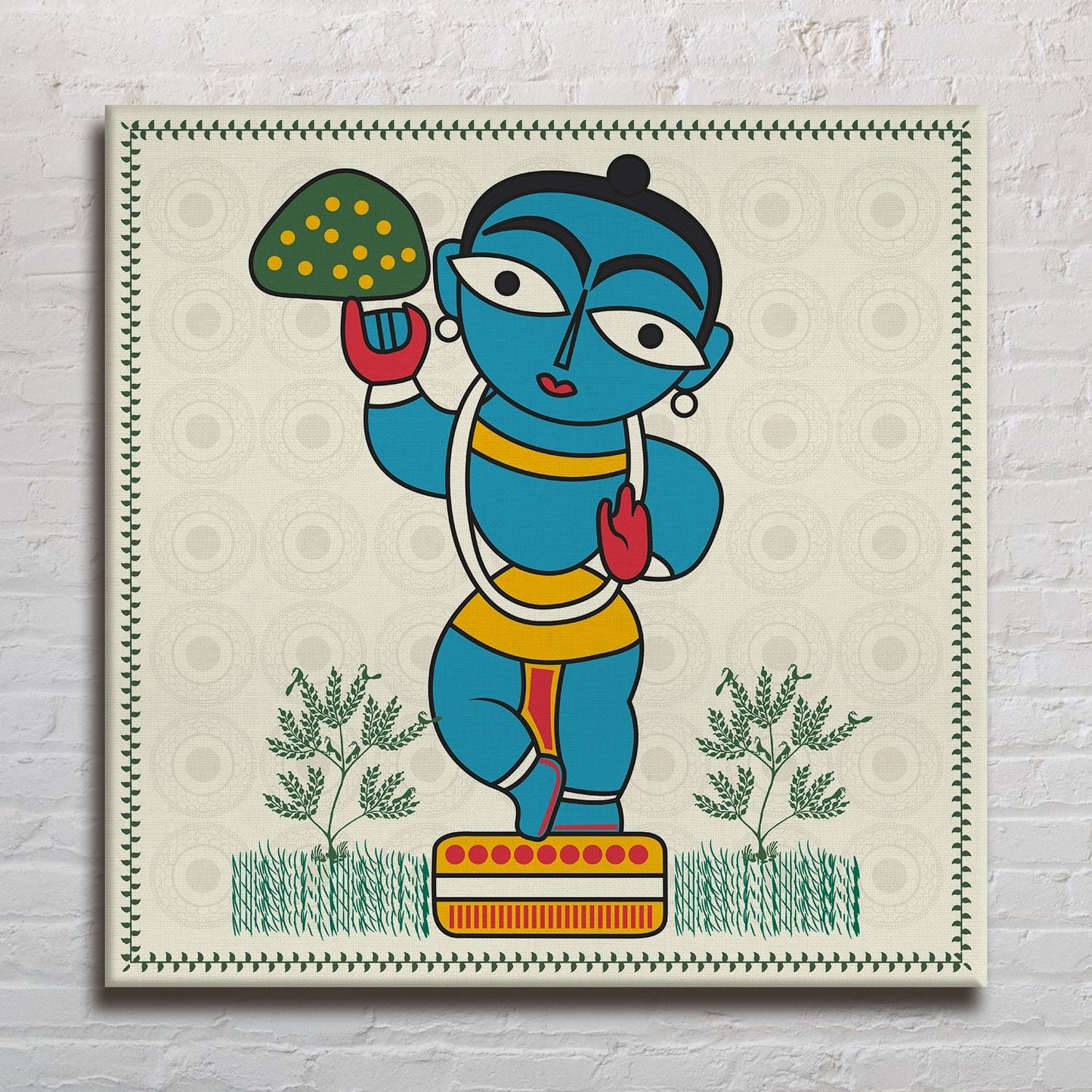 Krishna Lifting Mount Govardhan Painting on Canvas