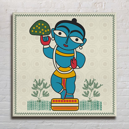 Krishna Lifting Mount Govardhan Painting on Canvas