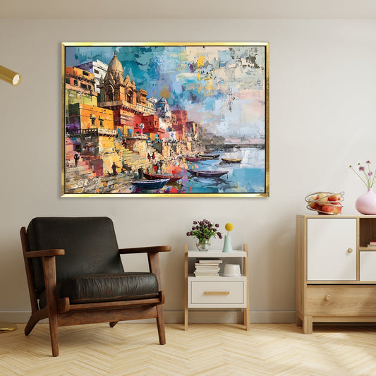 Varanasi Ganga Ghat Canvas Wall Art  Painting