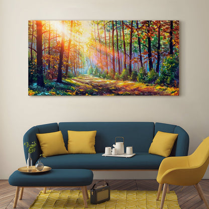 Forest in Morning Sunlight Canvas Wall Art Painting