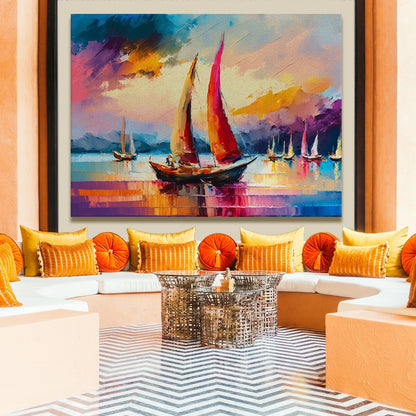 Beautiful Boat Sailing in The Lake Canvas Wall Art Painting 