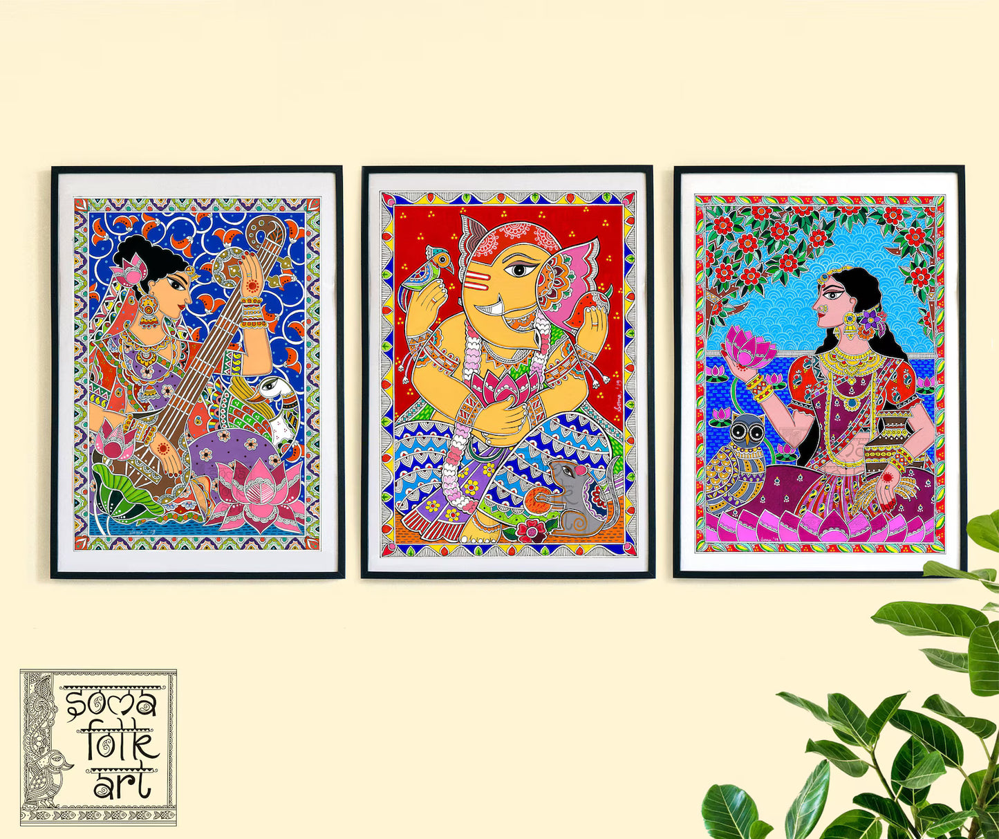 Lakshmi Ganesh And Saraswati Canvas Wall Painting