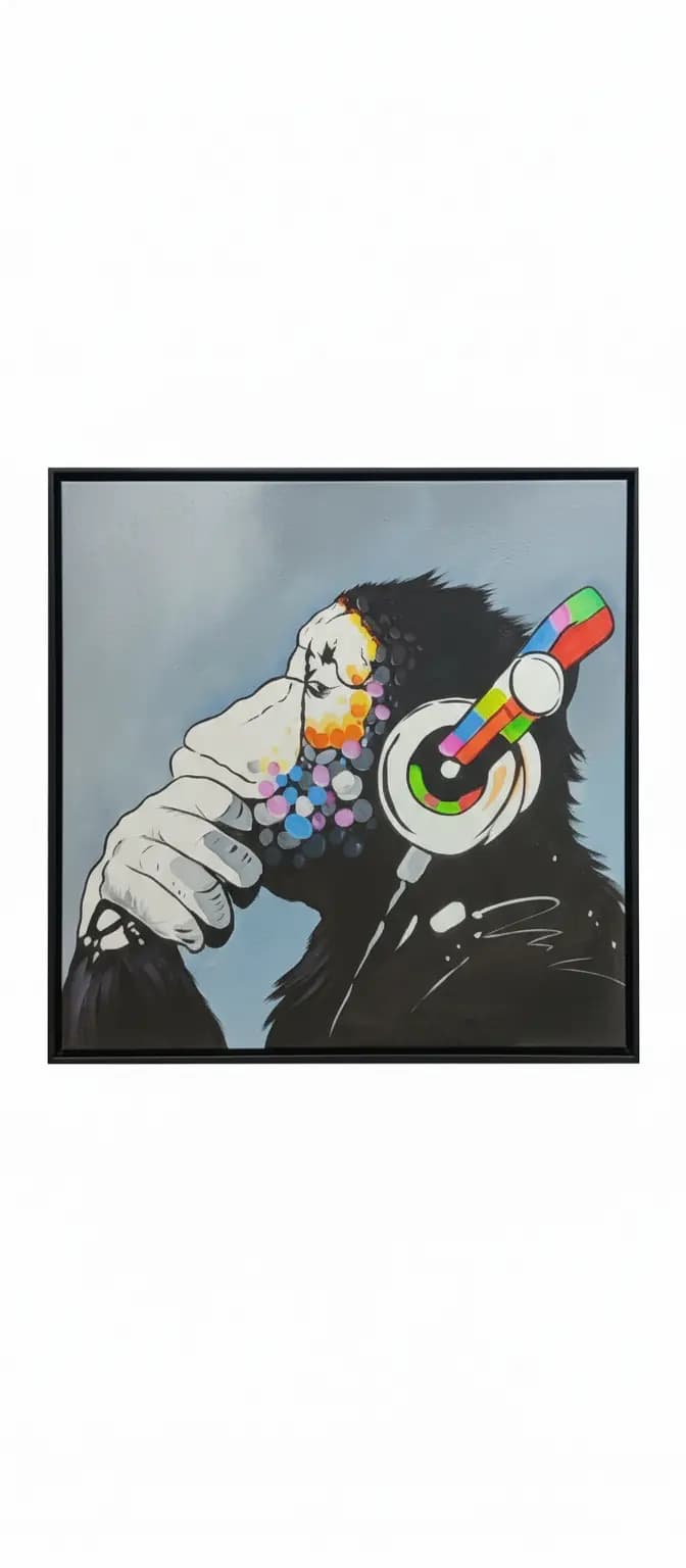 Chimpanzee Listening Music Hand Painting Wall Art