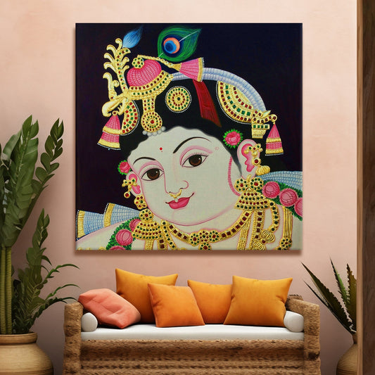  Tanjore painting depicting Lord Krishna Canvas Wall Art Painting 