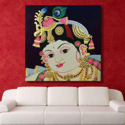  Tanjore painting depicting Lord Krishna Canvas Wall Art Painting 
