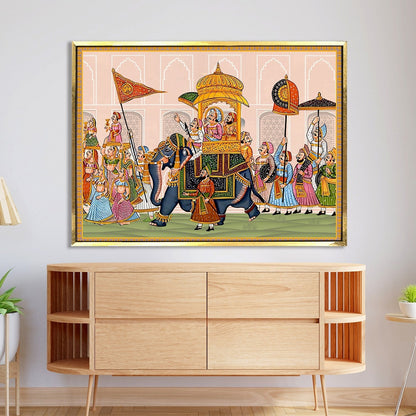 Mughal King Riding Elephant Canvas Wall Art