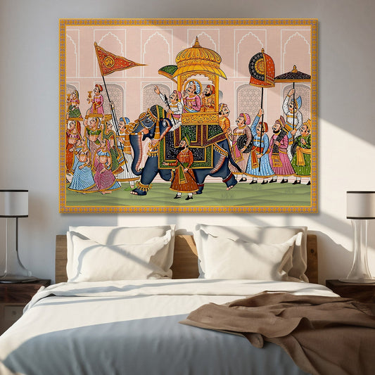 Mughal King Riding Elephant Canvas Wall Art