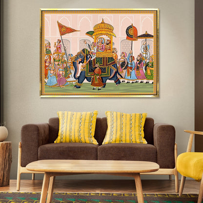 Mughal King Riding Elephant Canvas Wall Art