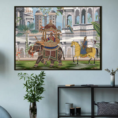 Mughal Queen Riding Elephant Canvas Wall Art