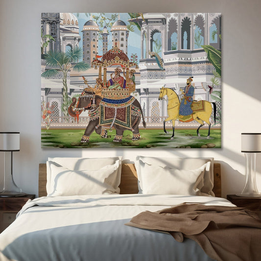 Mughal Queen Riding Elephant Canvas Wall Art