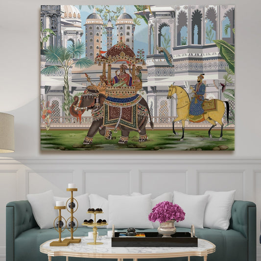 Mughal Queen Riding Elephant Canvas Wall Art