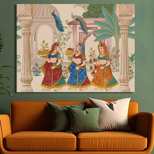Mughal Garden Peacock Canvas Wall painting