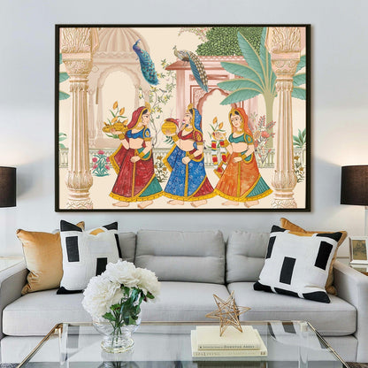 Mughal Garden Peacock Canvas Wall painting