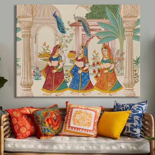 Mughal Garden Peacock Canvas Wall painting