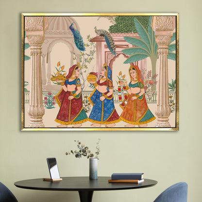Mughal Garden Peacock Canvas Wall painting