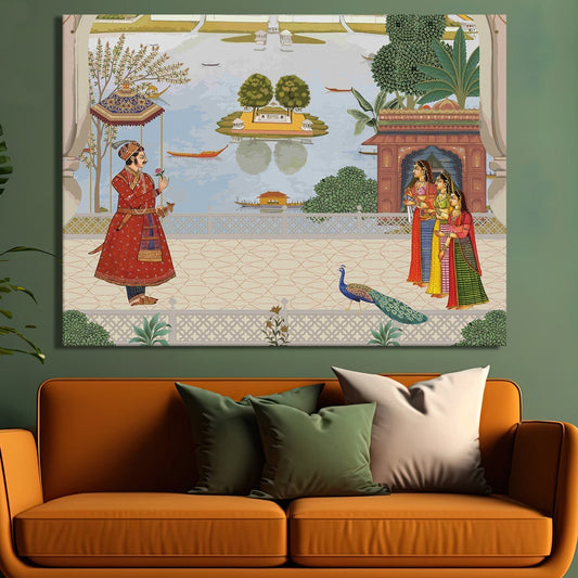 Mughal King Welcoming By Women Traditional Canvas Painting