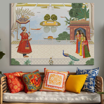 Mughal King Welcoming By Women Traditional Canvas Painting