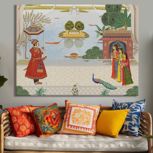 Mughal King Welcoming By Women Traditional Canvas Painting