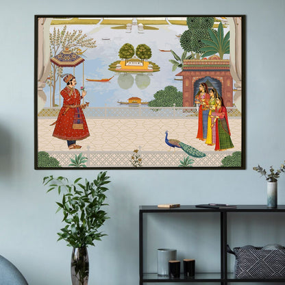 Mughal King Welcoming By Women Traditional Canvas Painting