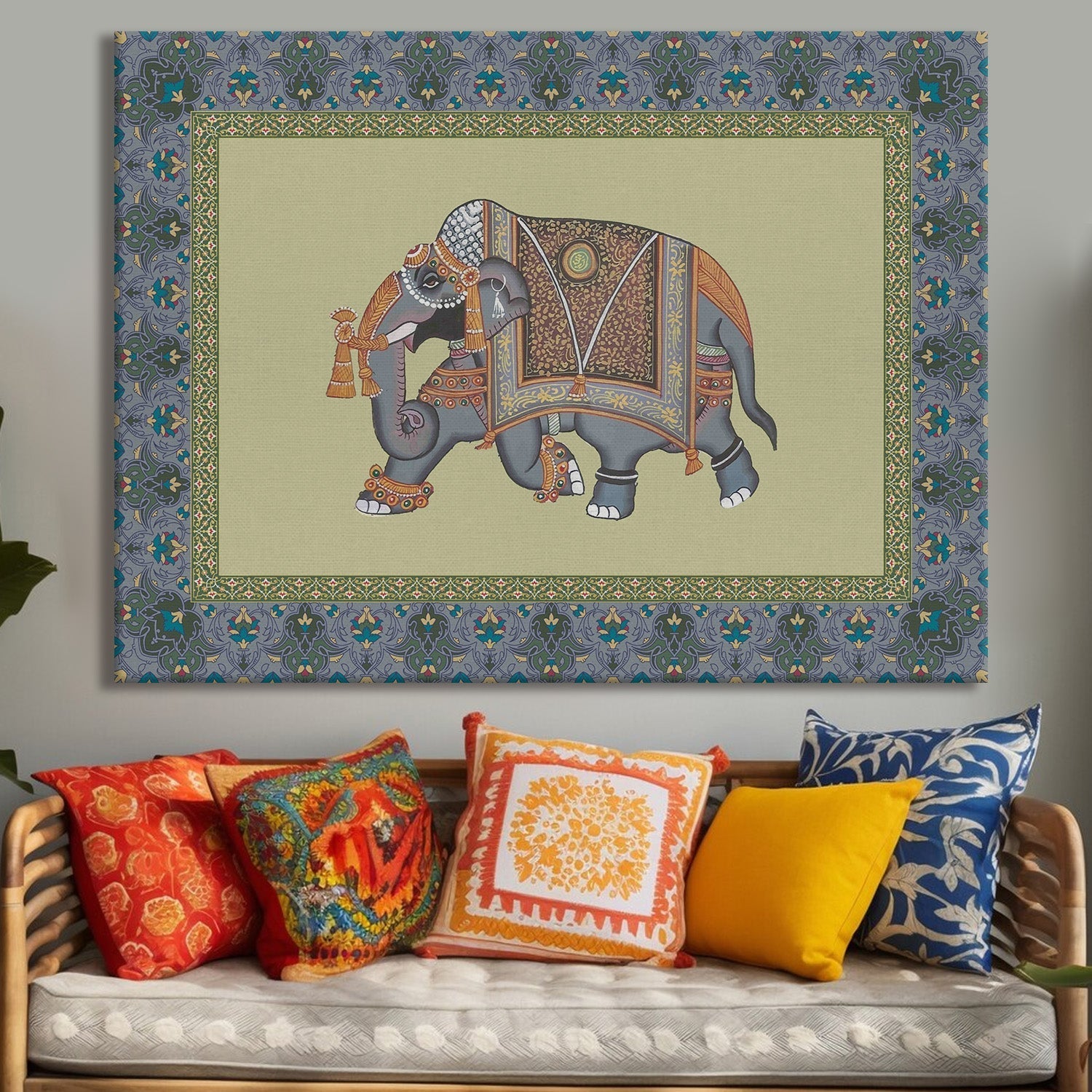 Mughal Elephat Madhubani Paintings Canvas Art