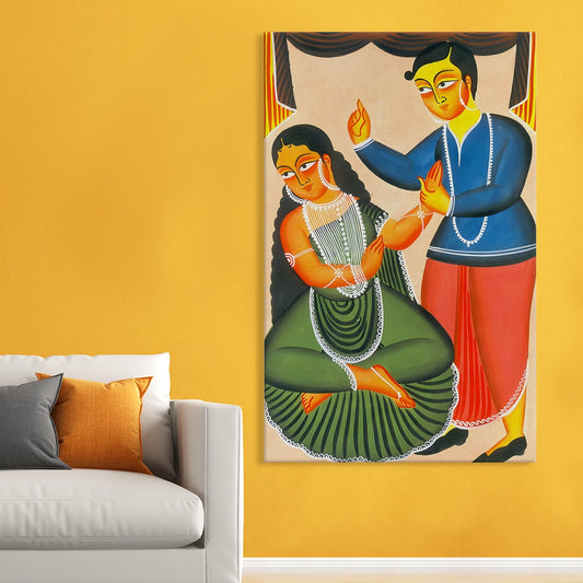Babu And Bibi In Kalighat Canvas Wall Art Painting