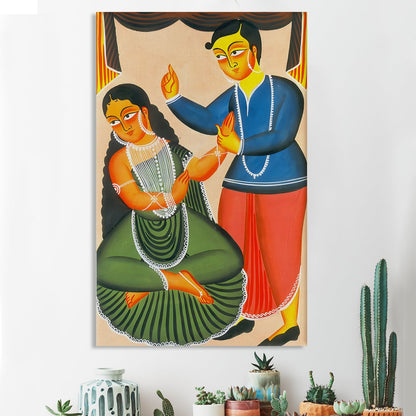 Babu And Bibi In Kalighat Canvas Wall Art Painting