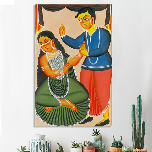 Babu And Bibi In Kalighat Canvas Wall Art Painting