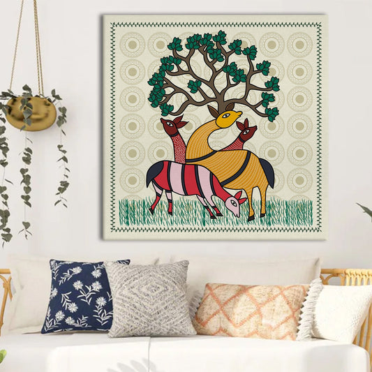 deer under a tree Canvas Wall Art  Painting 
