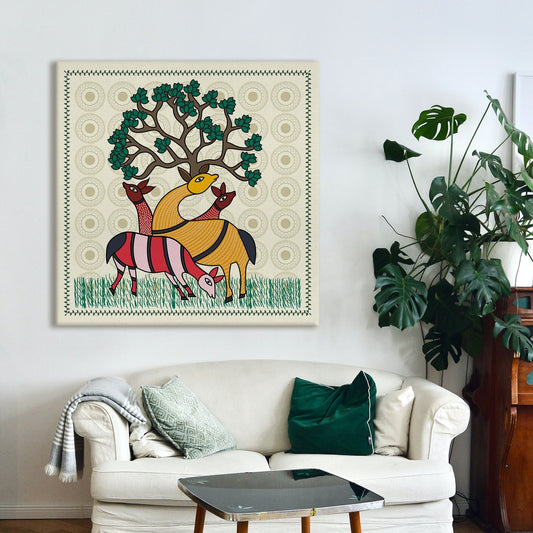 deer under a tree Canvas Wall Art  Painting 