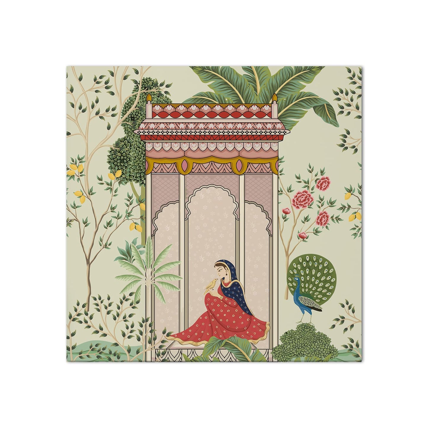 Indian Traditional Mughal Queen Canvas Painting For Living Rooms (24 X 24 Inch)