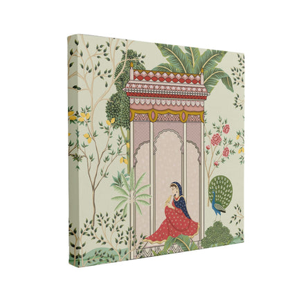 Indian Traditional Mughal Queen Canvas Painting For Living Rooms (24 X 24 Inch)
