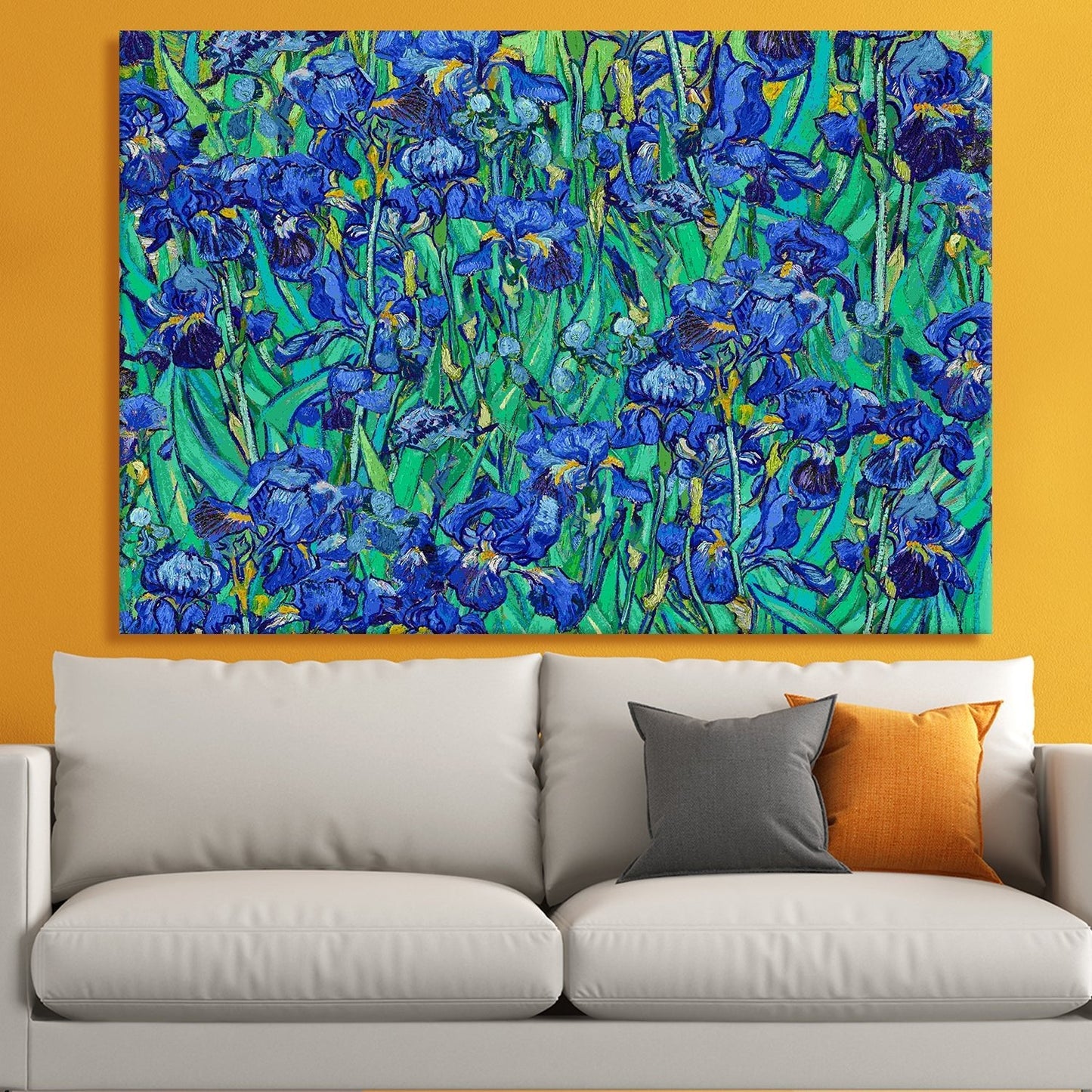 Irises Blue Flower Painting By Vincent Van Gogh. Famous Floral Canvas Wall Art Large Size for Living Room Home Office Décor (VAWA013).