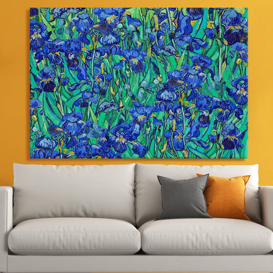 Irises Blue Flower Painting By Vincent Van Gogh. Famous Floral Canvas Wall Art Large Size for Living Room Home Office Décor (VAWA013).