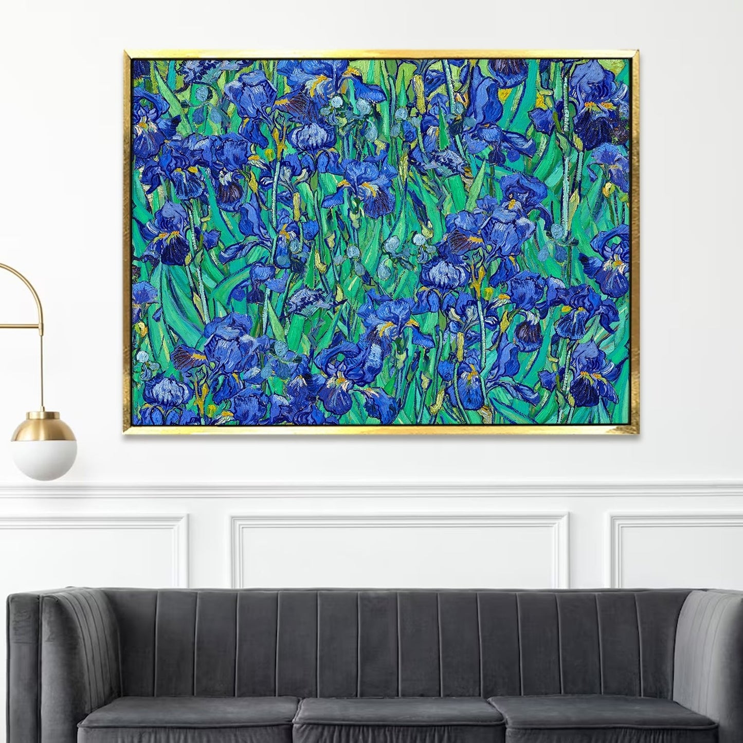 Irises Blue Flower Painting By Vincent Van Gogh. Famous Floral Canvas Wall Art Large Size for Living Room Home Office Décor (VAWA013).