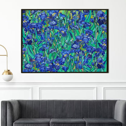 Irises Blue Flower Painting By Vincent Van Gogh. Famous Floral Canvas Wall Art Large Size for Living Room Home Office Décor (VAWA013).