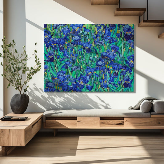 Irises Blue Flower Painting By Vincent Van Gogh. Famous Floral Canvas Wall Art Large Size for Living Room Home Office Décor (VAWA013).