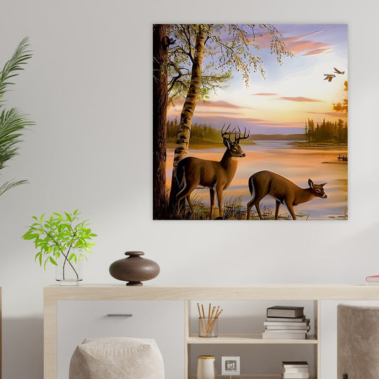 Deer by the River Canvas Wall Art Painting