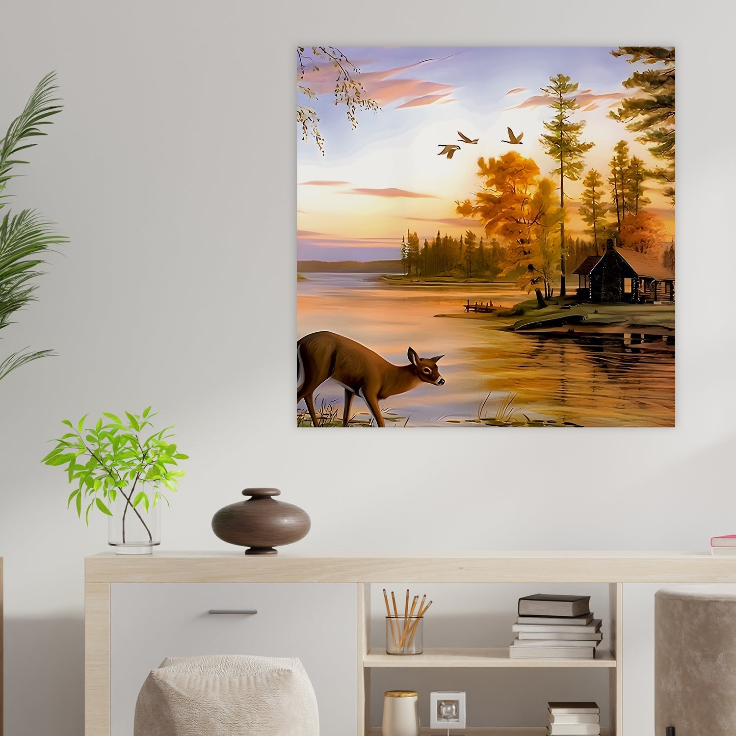 Deer by the River Canvas Wall Art Painting