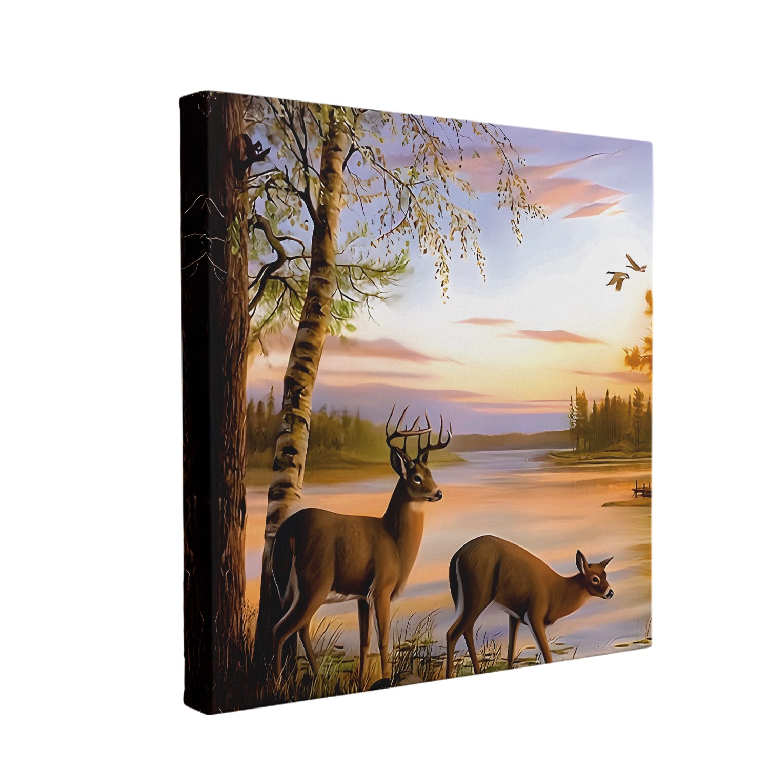 Deer by the River Canvas Wall Art Painting