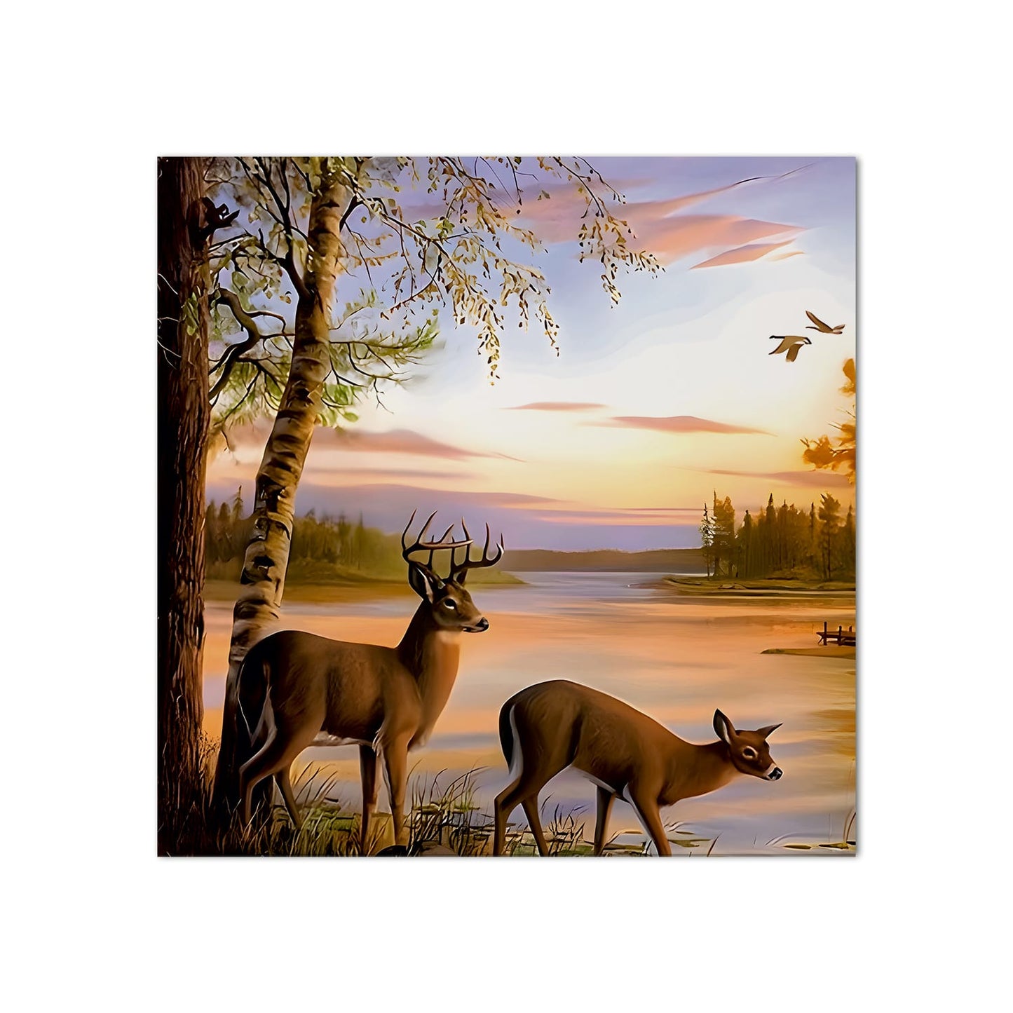 Deer by the River Canvas Wall Art Painting