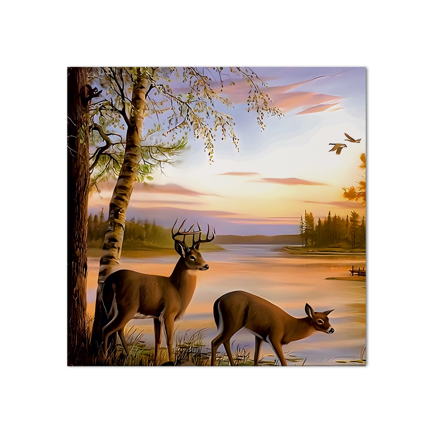 Deer by the River Canvas Wall Art Painting