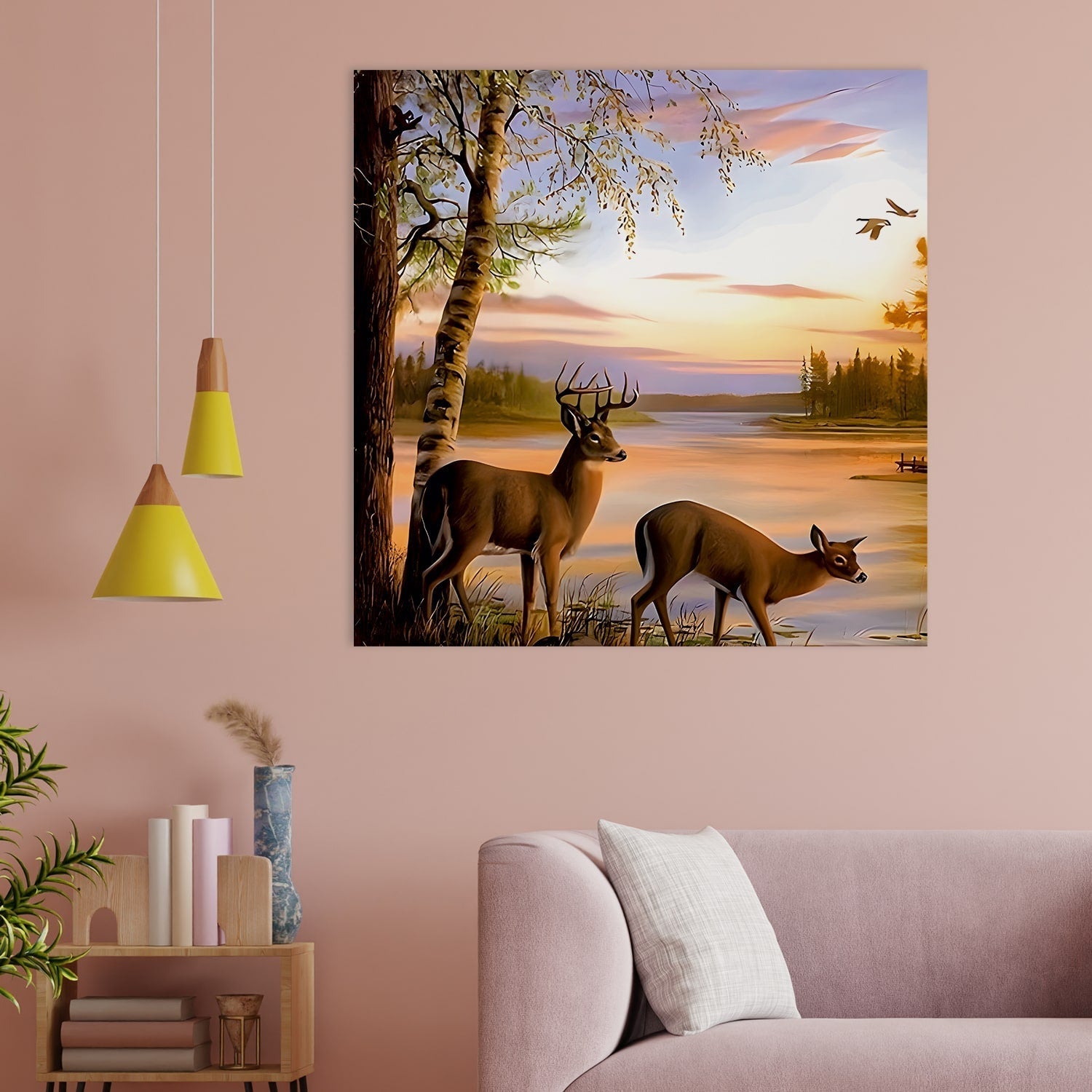 Deer by the River Canvas Wall Art Painting