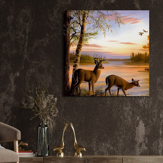Deer by the River Canvas Wall Art Painting