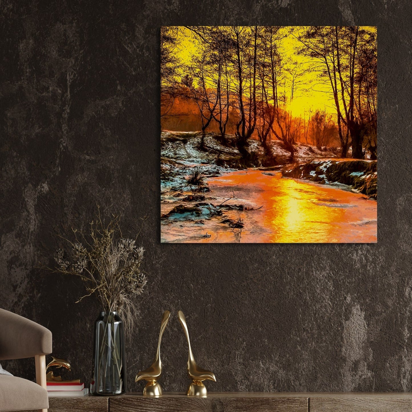 Deer by the River Canvas Wall Art Painting