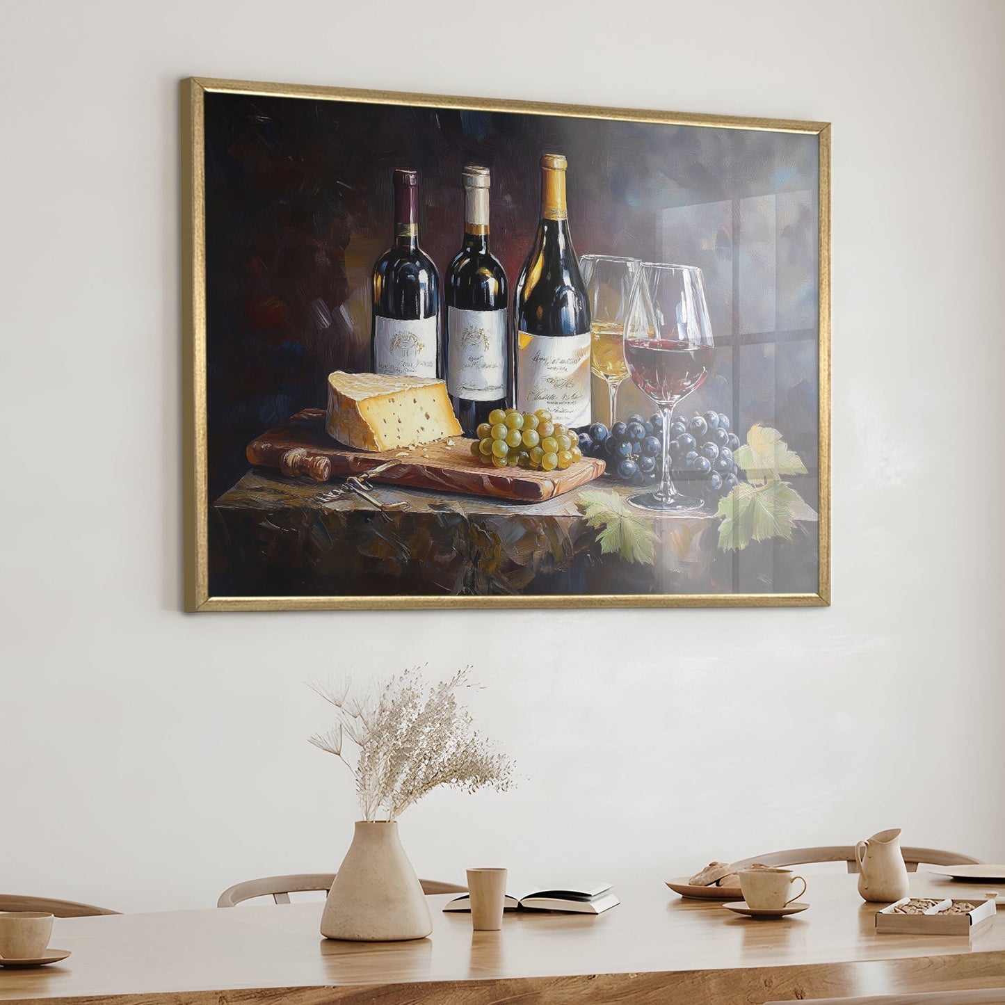 Still life with wine and cheese Canvas Wall Art 