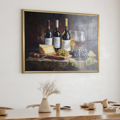 Still life with wine and cheese Canvas Wall Art 