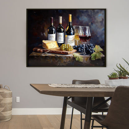 Still life with wine and cheese Canvas Wall Art 