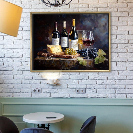 Still life with wine and cheese Canvas Wall Art 