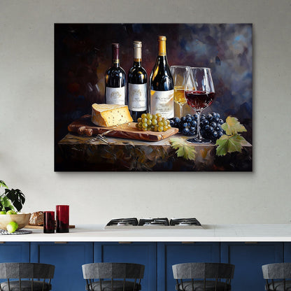 Still life with wine and cheese Canvas Wall Art 