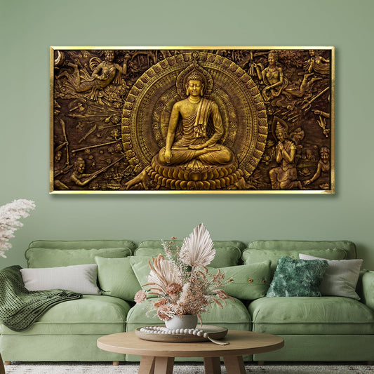 Lord Buddha Canvas Painting For Home Decor, Office walls and Hotels, Resorts Wall Decoration 24 inch x 48 inch (BDWA07)